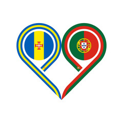 friendship concept. heart symbol icon of madeira and portugal flags. vector illustration isolated on white background