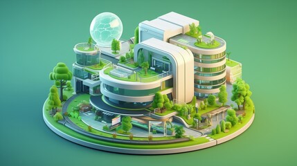 3D Isometric Sustainable Technology Innovations with Eco-Friendly Smart Solutions