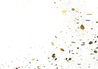 Multicolor confetti abstract background with a lot of falling pieces, isolated on a white background. Festive decorative tinsel element for design