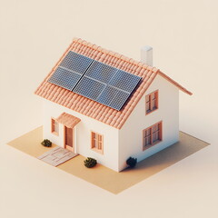 Isometric 3D rendering of a house with solar panel