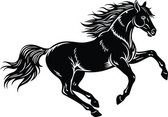 Obraz premium Beautiful black Andalusian horse running in paddock
