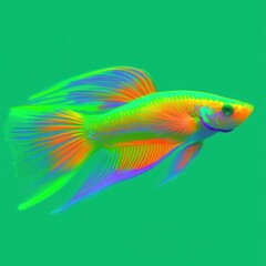 Fototapeta premium Vibrant betta fish in motion solid aqua background aquatic dynamic environment side view colorful display