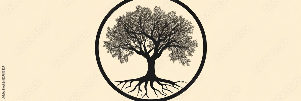 Poster Tree of life displaying interconnected roots symbolizing growth and unity in nature. Generative AI