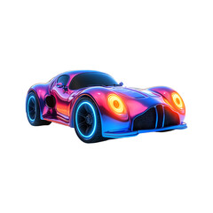 Fluffy 3D Cartoon Car with Glowing Headlights Isolated on Transparent Background