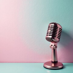 Retro-style microphone on pastel colored wall, pastel, style