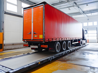 A truck or trailer carrying cargo undergoes a weighing procedure on truck scales. Neural network AI generated art