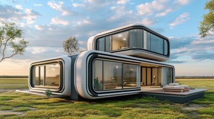 Futuristic Modular Home Design in Serene Landscape