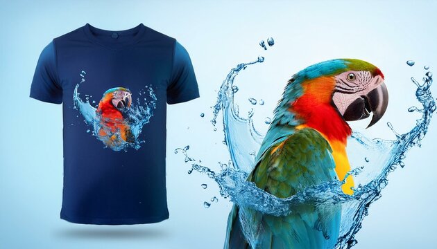 t shirt mockup with parrot and water splash ready for dtf print