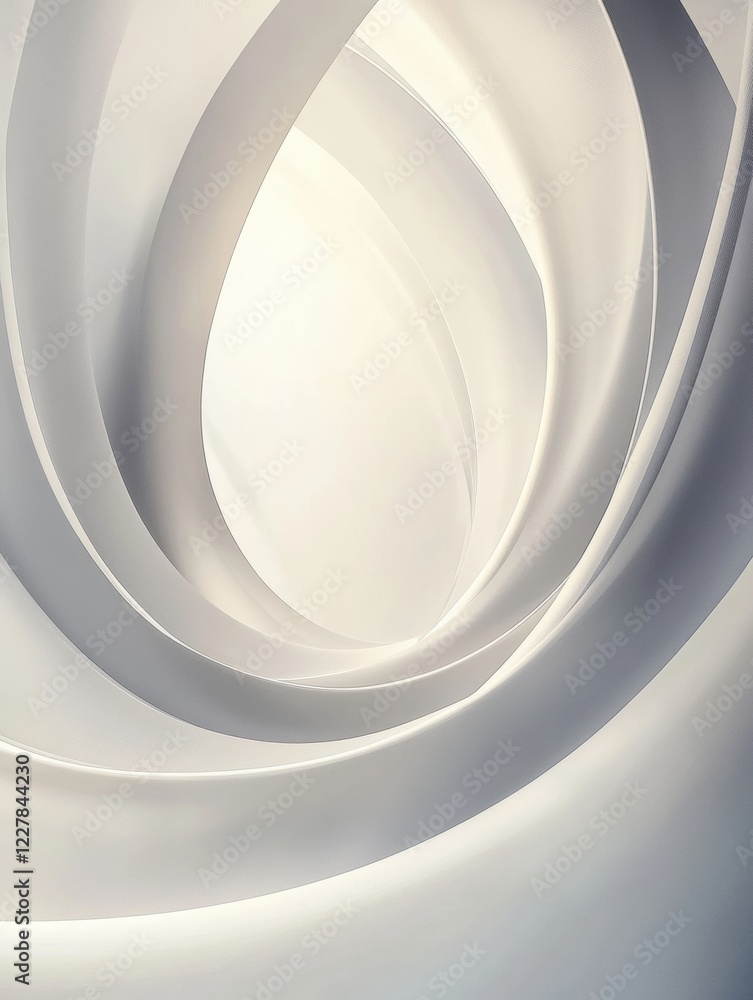 Poster Curved white shapes create a serene abstract space with soft illumination and endless depth. Generative AI