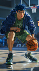 Naklejka premium Anime Manga Basketball Scene: High-Energy Sports Art for Fans