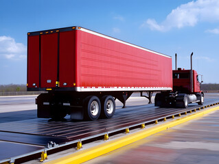 A truck or trailer carrying cargo undergoes a weighing procedure on truck scales. Neural network AI generated art