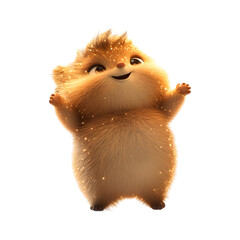 Fluffy 3D Cartoon Character Juggling Glowing Stars Isolated on Transparent Background