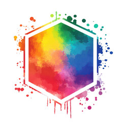 Rainbow Hexagon Abstract Art Colorful Splashes,