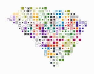 South Carolina, shape of the state built of colored cells. Digital style map of South Carolina on a white background. Large size square blocks. Plain vector illustration.
