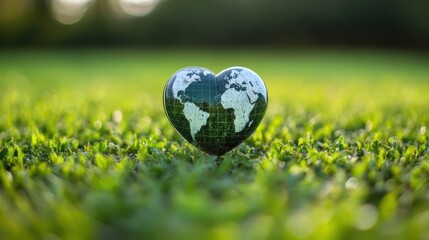 Globe resting on green grass representing nature and environment