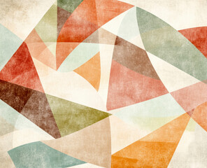 Abstract multicolored design featuring overlapping geometric shapes and textures