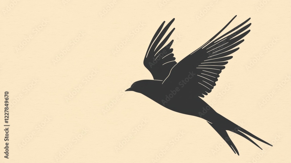 Poster silhouette of a bird in flight against a light background during the early evening hours. generative
