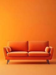 Fototapeta premium Orange luxury soft comfortable sofa on a orange plain background. Neural network AI generated art