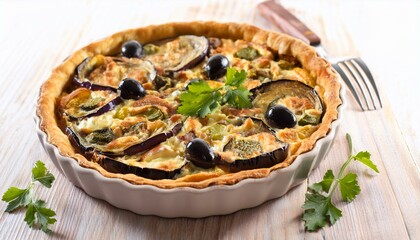 quiche with eggplant chicken and olives