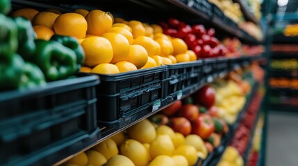 Vibrant Produce Aisle in Grocery Store: Fresh Fruits and Vegetables