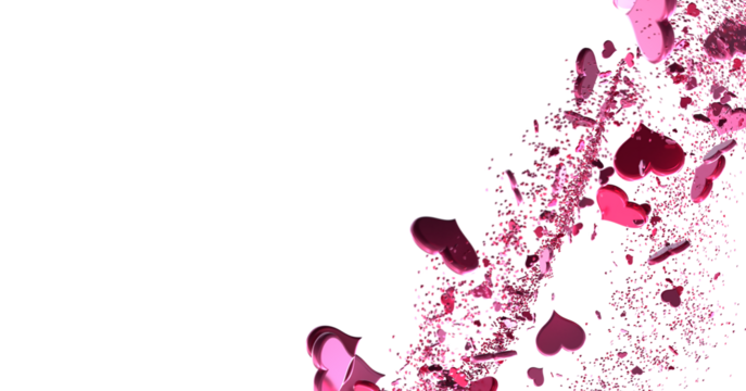 Love valentine background with red petals of hearts on transparent background