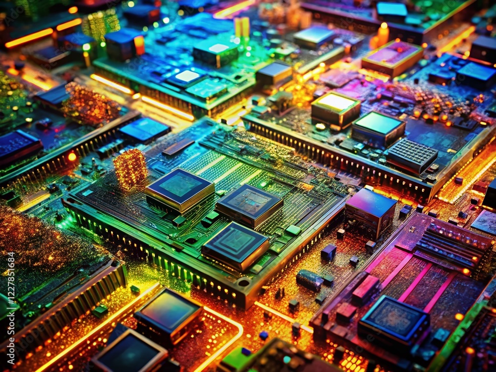 Poster double exposure: ram modules & circuit board - high-tech data storage concept