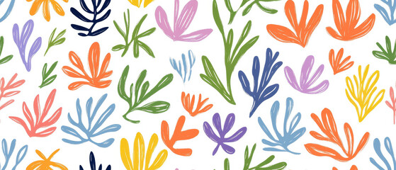 Abstract floral pattern with colorful and artistic leaves and floral elements