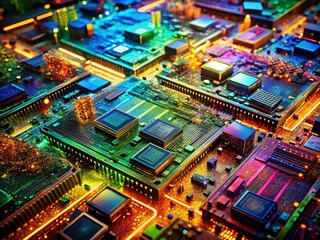 Double Exposure: RAM Modules & Circuit Board - High-Tech Data Storage Concept