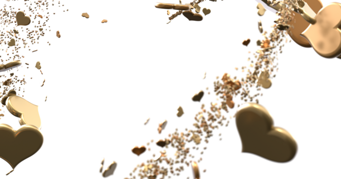 3D illustration of hearts falling