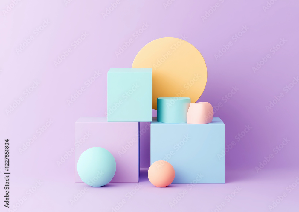 Canvas Prints abstract arrangement of pastel geometric shapes on a colorful background