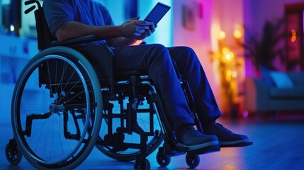 Obraz premium Person in Wheelchair Using Tablet at Home