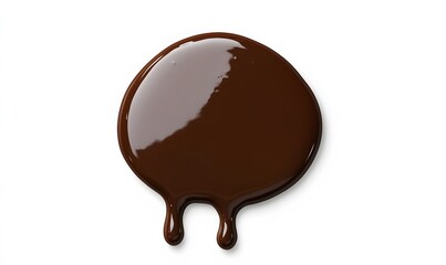 Melted chocolate puddle, drips, white background, dessert
