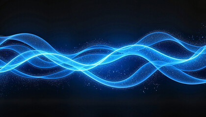 Electric-blue digital waves flowing in dark space, futuristic concept