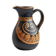 Modern Ceramic Measuring Jug in Black and Orange Design Isolated on Transparent Background