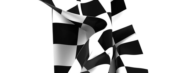 The checkered flag waves in the wind signifying the finish line