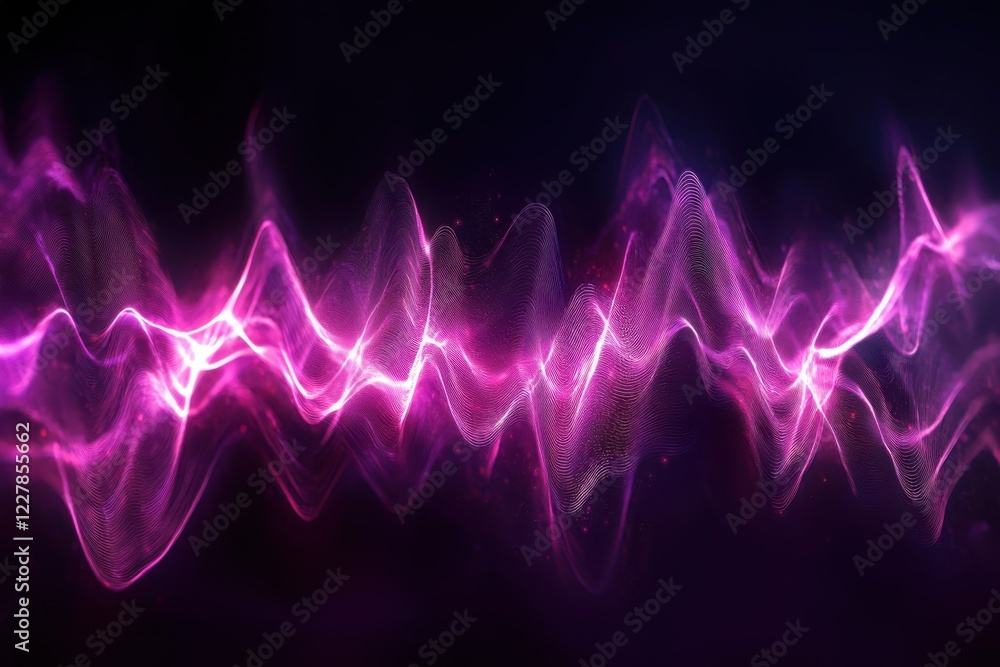Poster colorful sound wave pattern creates a dynamic visual effect in a dark background setting