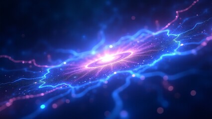 Fototapeta premium A glowing aura with expanding energy lines, radiating electric blue and violet light against a dark cosmic backdrop.