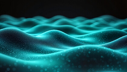 Obraz premium Futuristic teal and cyan wave particles flowing in darkness, visual energy