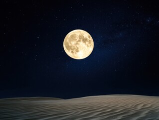 Fototapeta premium Majestic Full Moon Illuminating Serene Desert Landscape at Night