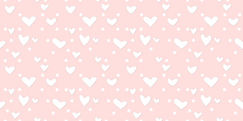 White Heart Seamless Pattern on pink Background. Love romantic theme. Pattern hearts with Love for Valentine's Day. Valentines day background. Vector abstract texture with small hearts