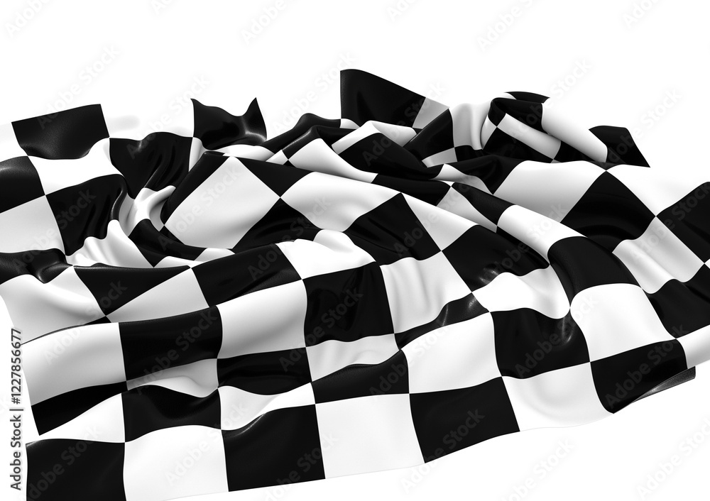 Poster the checkered flag waves in the wind signifying the finish line