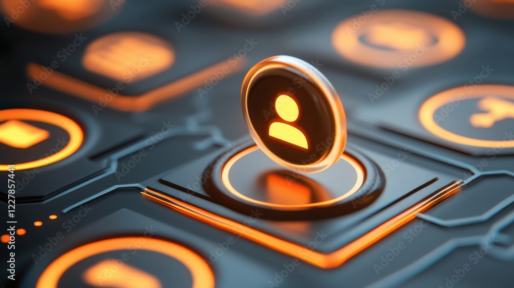 Poster closeup of keyboard key, detailed look at texture, shape, and function in modern computing