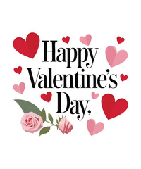Happy Valentine's Day Card with Hearts and Roses, Romantic Holiday Design.