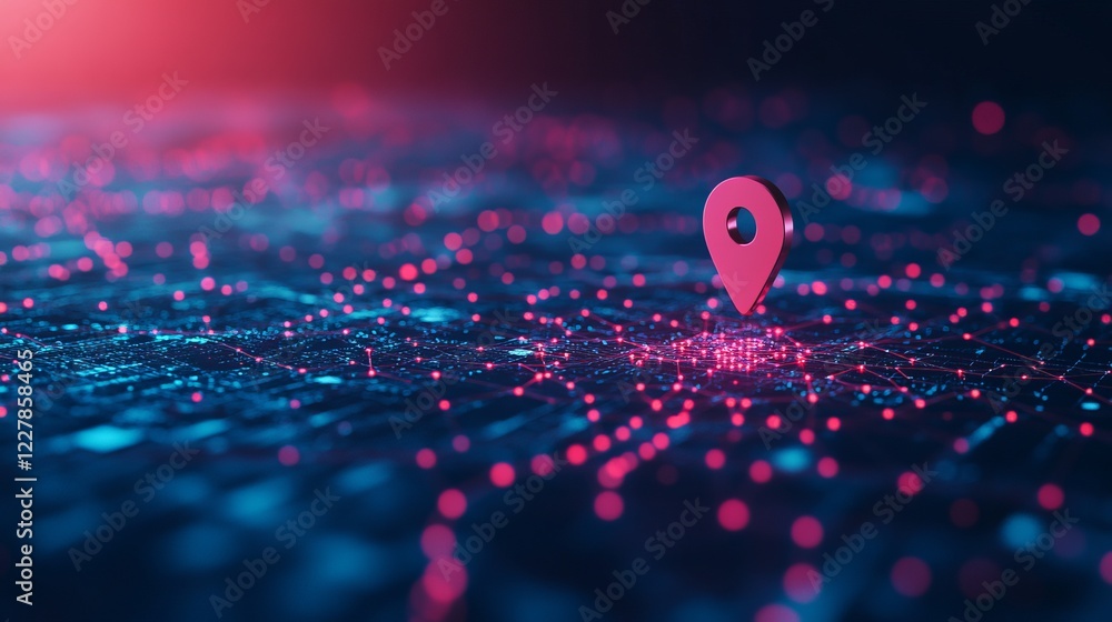 Poster low poly pin icon on the abstract map. technology style design. geometric background. wireframe ligh
