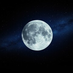 Bright Full Moon Illuminates Starry Night Sky with Cosmic Background