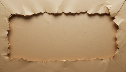 Torn cardboard frame with a blank center for creative use.