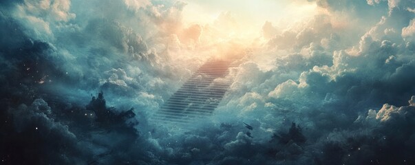 Obraz premium Stairway to Heaven: A Celestial Ascent through Clouds