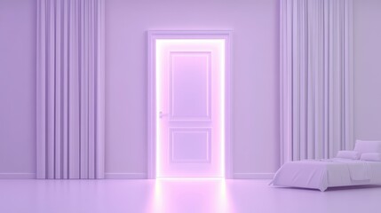 Inviting white bedroom, serene sanctuary with comfortable bed and elegant doorway design