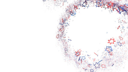 Festive background with confetti in the shape of stars in the color of the American flag. US independence day.