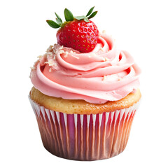Strawberry cupcake pink dessert isolated on transparent background